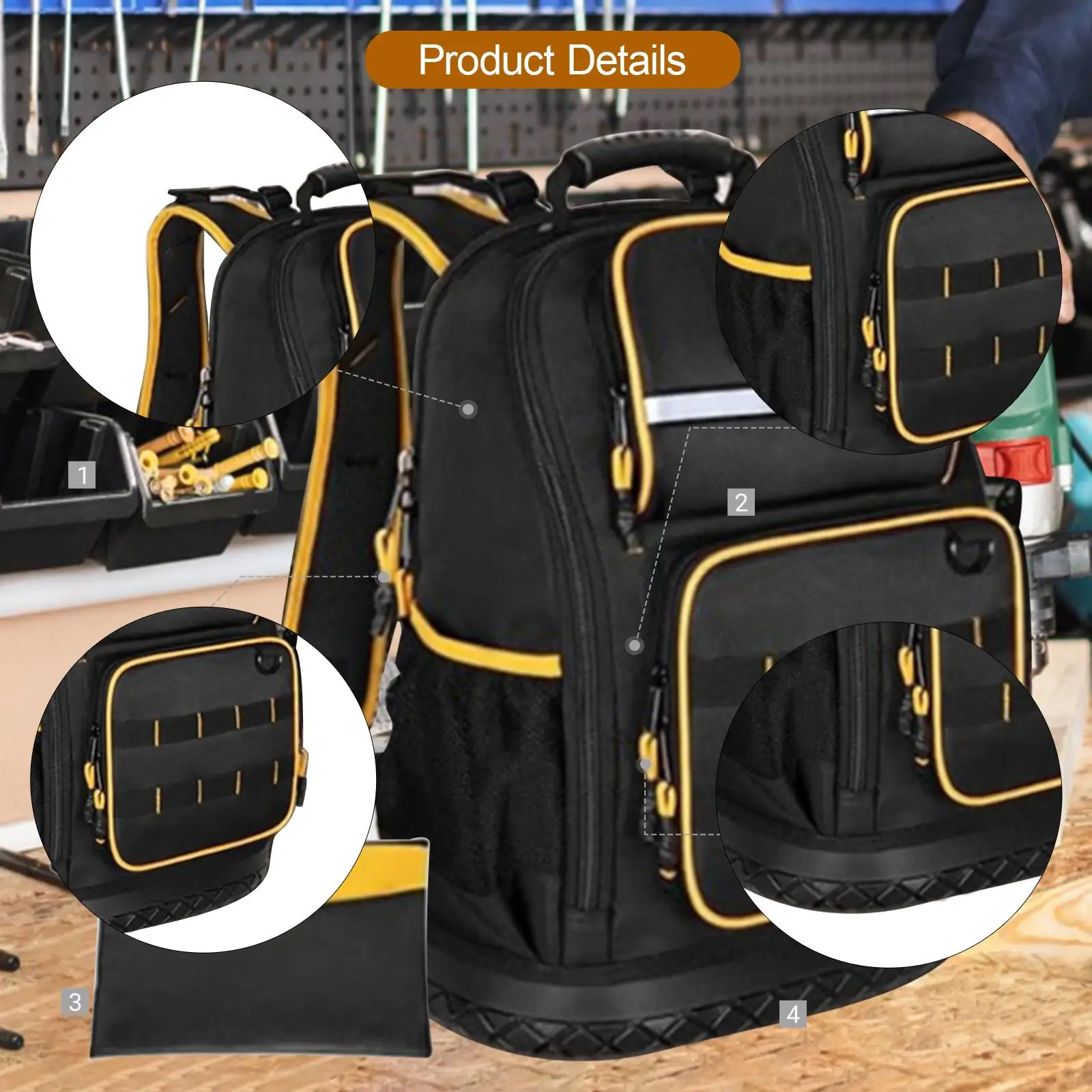 Work Tools Backpack Heavy Duty Organizer Bag Multiple Pockets Electrician Storage Pack for Home Repair and DIY