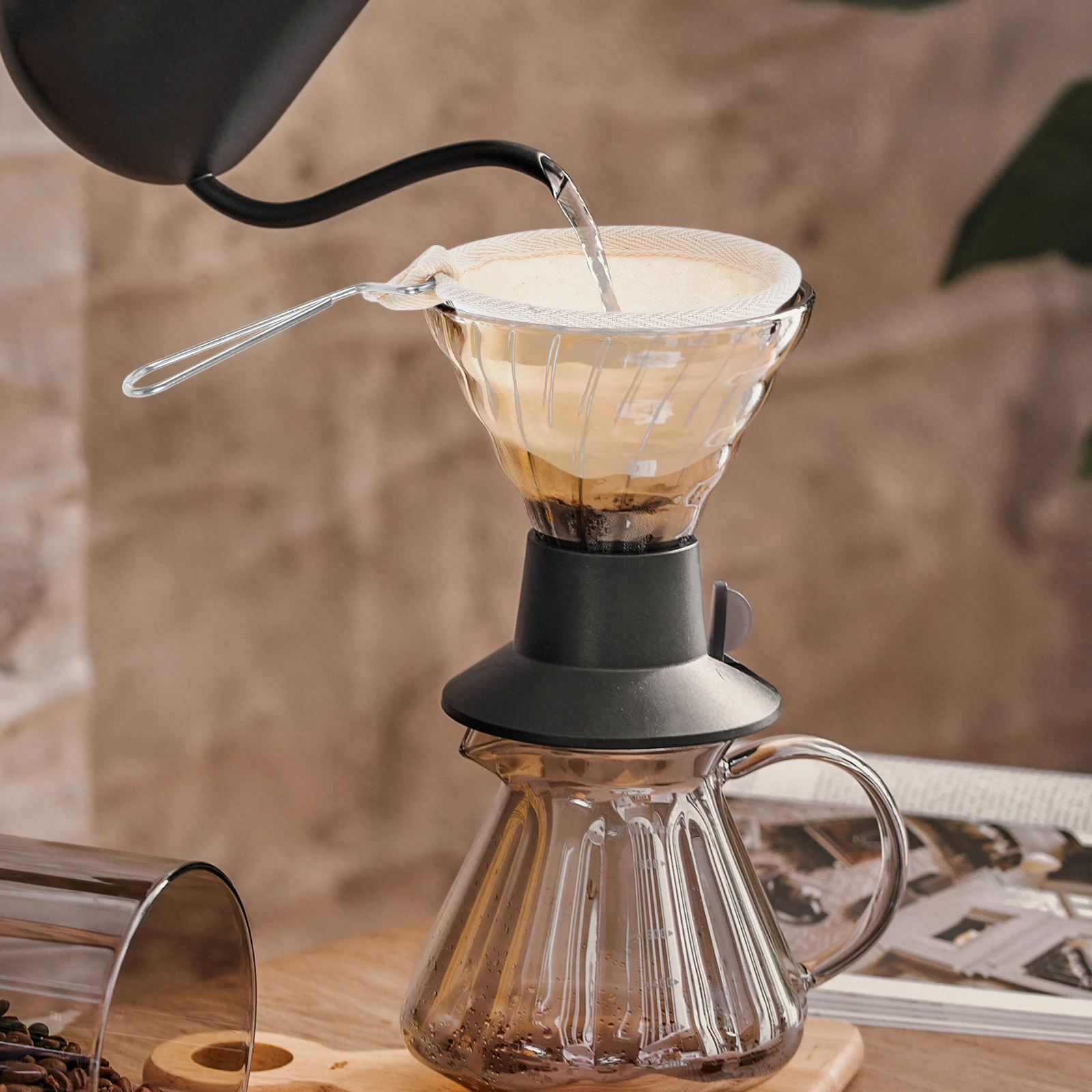 

4 Pcs Hand-made Coffee Filter Bag Cotton Storage Stainless Steel Pouch Machine Replacement Flannel Reusable