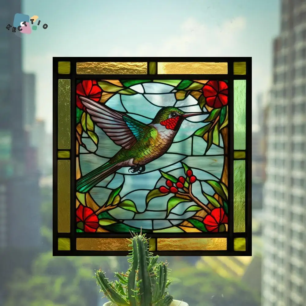 

Non-Adhesive Hummingbird Window Decals Double-Sided Design Anti-collision Electrostatic Sticker Reusable PVC Warning Sticker