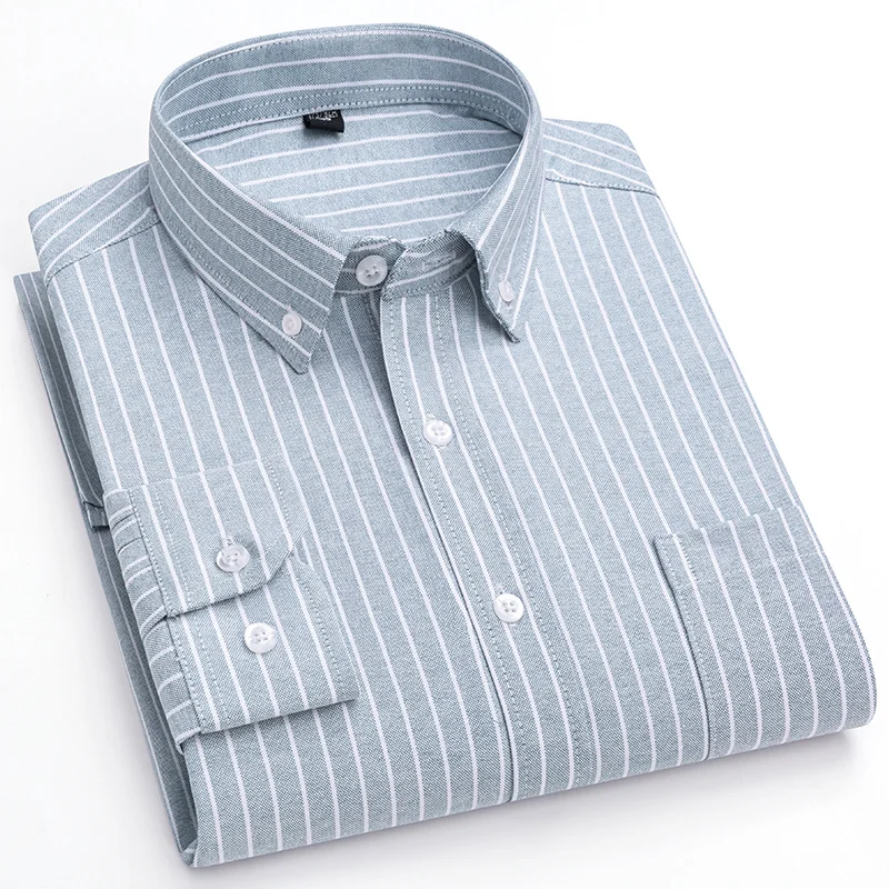 

Men's Oxford Long Sleeve Shirts 100% Cotton Solid Color Turn Down Collar Regular Fit Daily Men Clothing Easy Care Shirts For Man