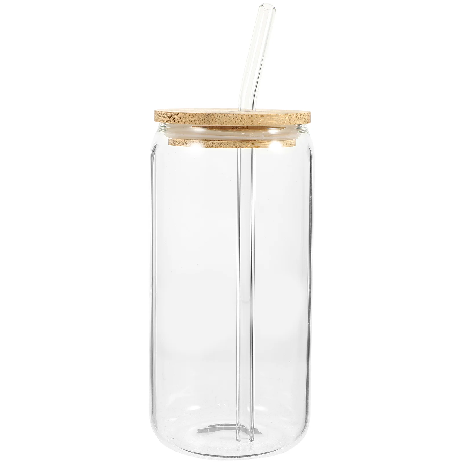 Bubble Tea Cup Bamboo Lid Drink Juice Bottle Coffee Glass with and Straw Travel Straws