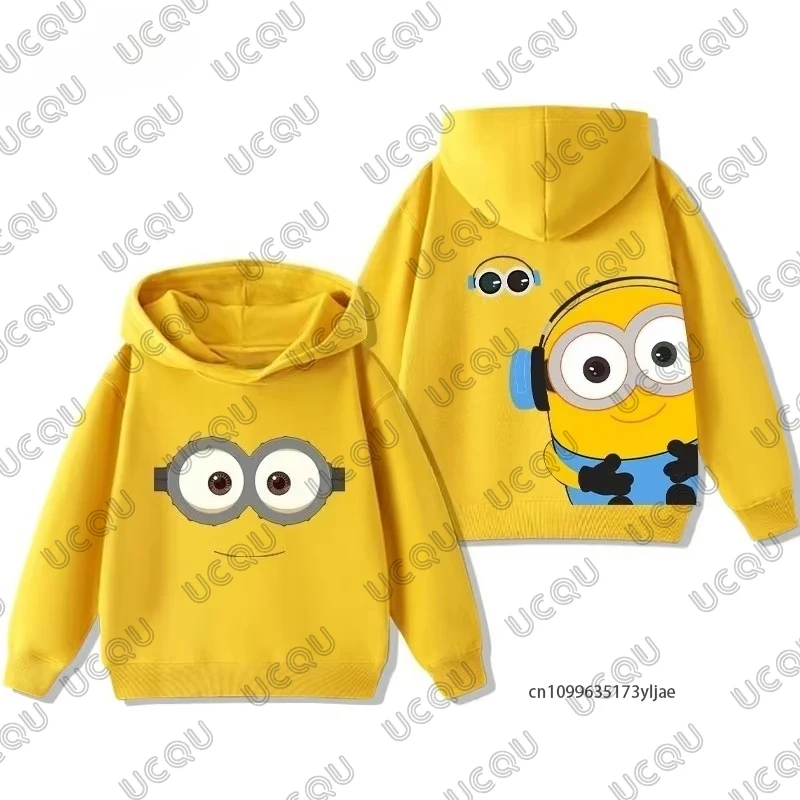 

2026, осенне-зимняя хлопковая толстовка с принтом миньонов для детей, повседневная одежда для мальчиков и девочек, пуловер с длинными рукавами, детские топы
