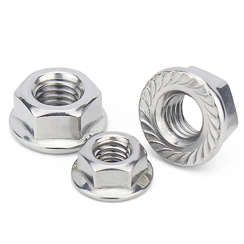 304 Stainless Steel Flange Lock Nuts, DIN6923, Serrated Non-Slip One-Piece Design for Automotive & Machinery