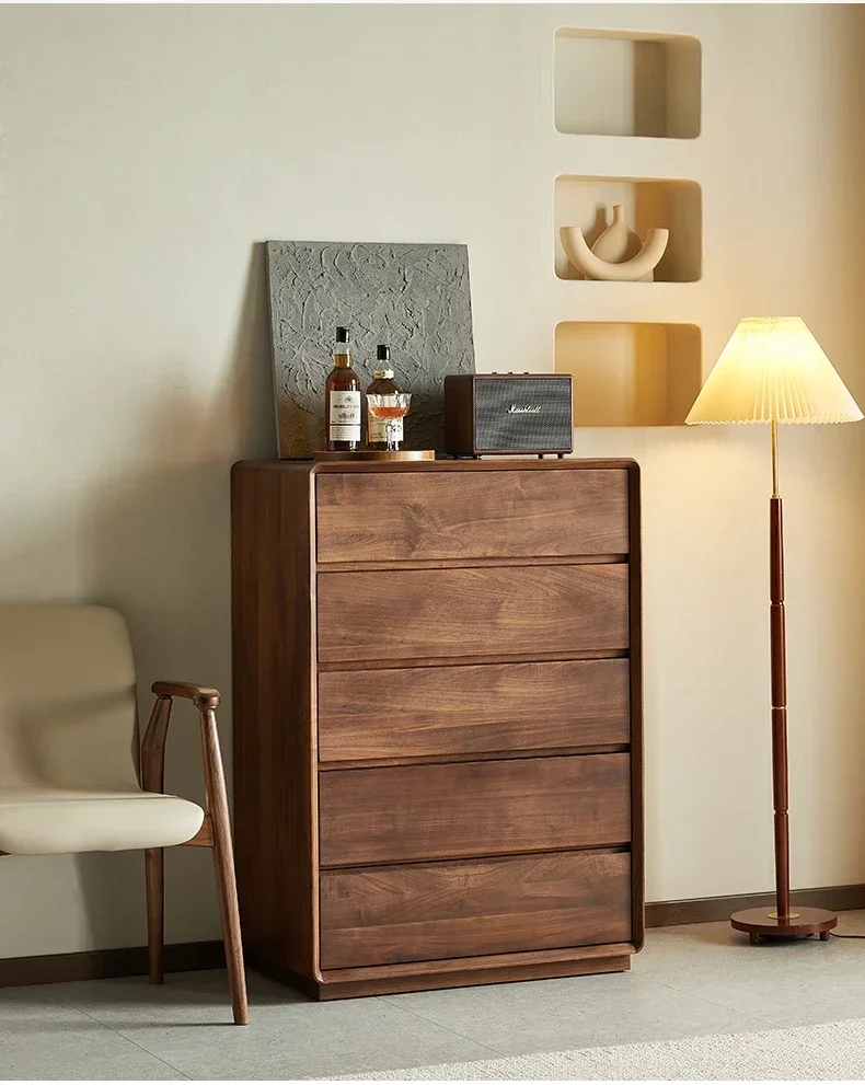 

A North American black walnut chest of drawers Nordic all solid wood living room vertical cabinet floor locker5556