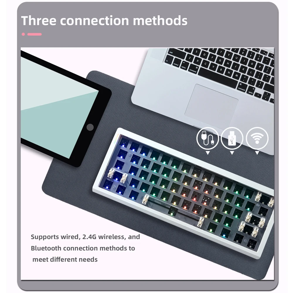 Imagem -06 - Kit de Teclado de Jogos Hot Swap Teclado Retroiluminado Estrutura de Junta sem Fio Bluetooth Rgb 3-mod 2.4g Gmk61-mechanical