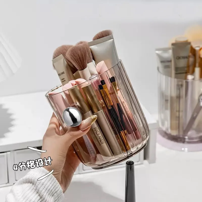 360 °   Porte-brosse de maquillage rotatif à 4 fentes, boîte de rangement pour pinceaux de maquillage, boîte de rangement pour outils cosmétiques rotatifs avec Base détachable