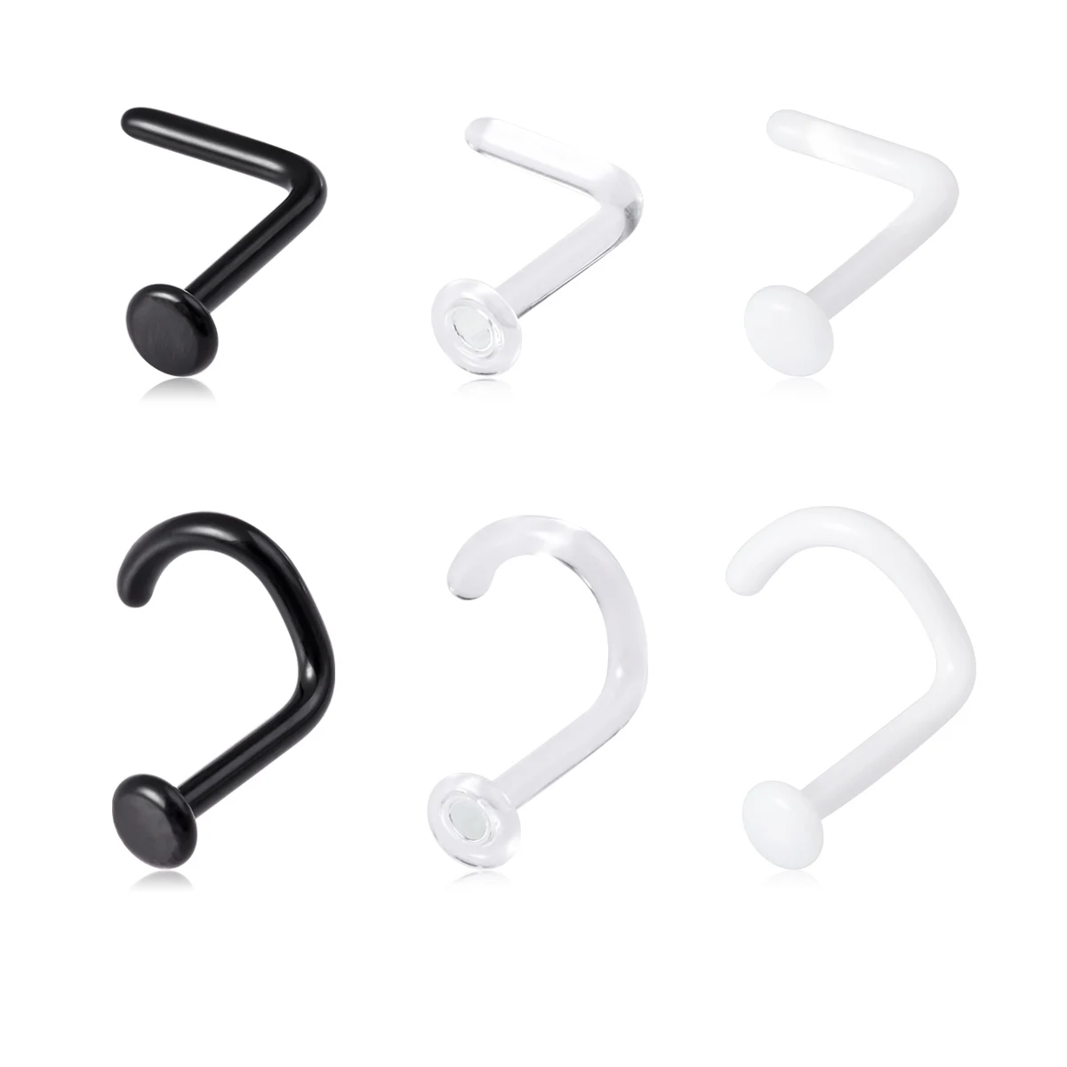 1/3pcs Glass Transparent Nose Rings Retainer Holder Nose Piercing Body Jewelry Wihte Black Clear