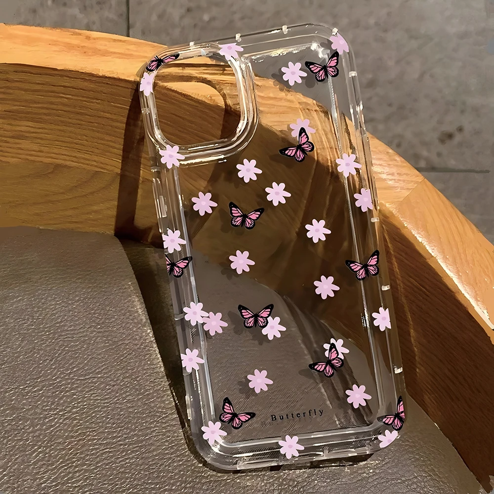 Чехол для телефона с мультяшной белой бабочкой для Oppo Reno10 Reno8 Reno7 Reno6 Reno5 Z T Pro Plus 4G 5G, подушка безопасности, прозрачная задняя крышка с защитой от падения