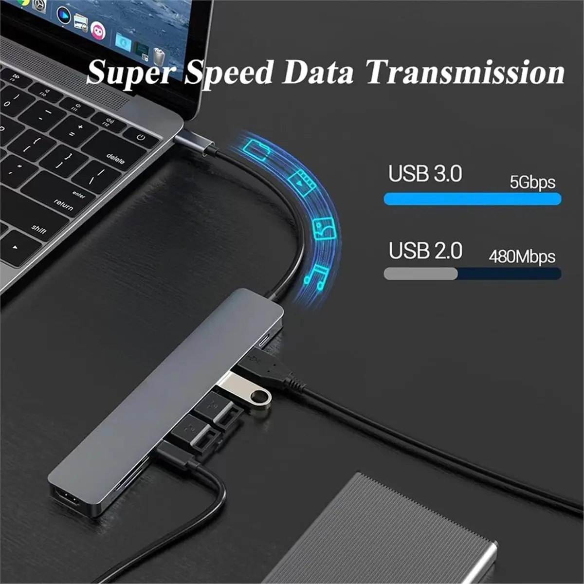 #64A 9-in-1 Hub,9 in 1 USB C Hub with 4K HDMI 100W PD SD/TF Card Reader (Aluminum Alloy+ABS)