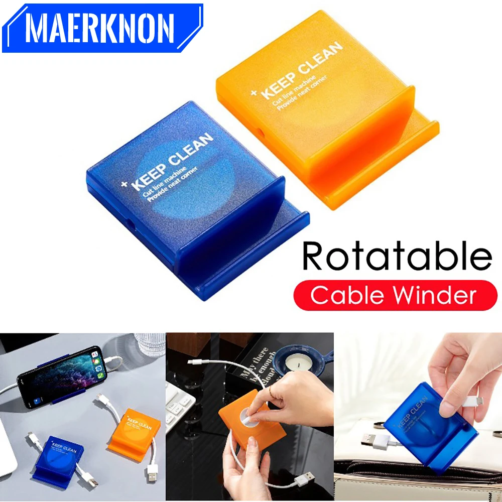 2Pcs Cable Winder Storage Box Rotatable Data Line Winder Wire Protective Box Portable Phone USB Cables Cord Management Organizer