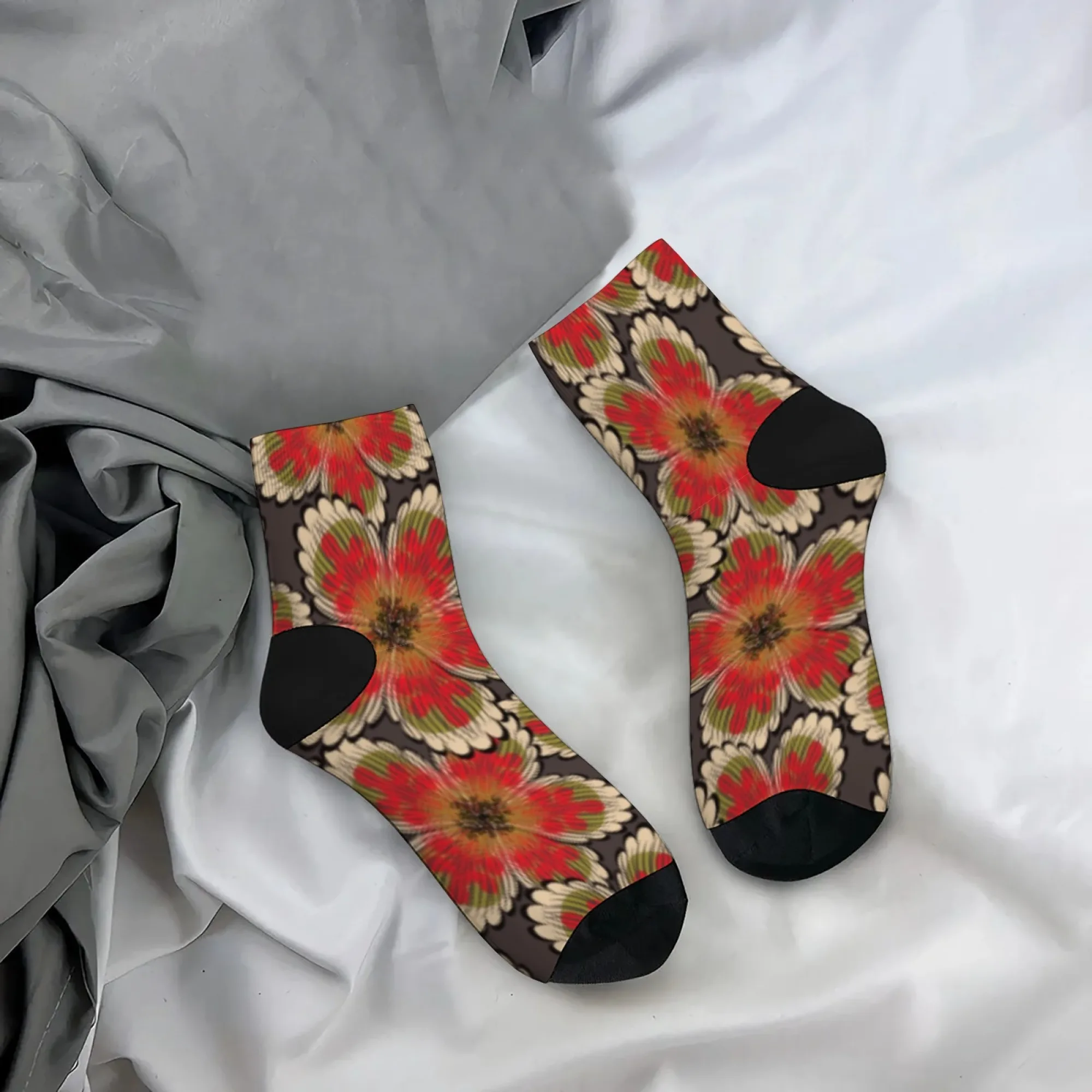 جوارب ضغط مجنونة سعيدة داكنة، جوارب قصيرة على شكل زهور حمراء كلاسيكية، جوارب مضحكة مبتكرة، هدية كاجوال على طراز هاراجوكو #4
