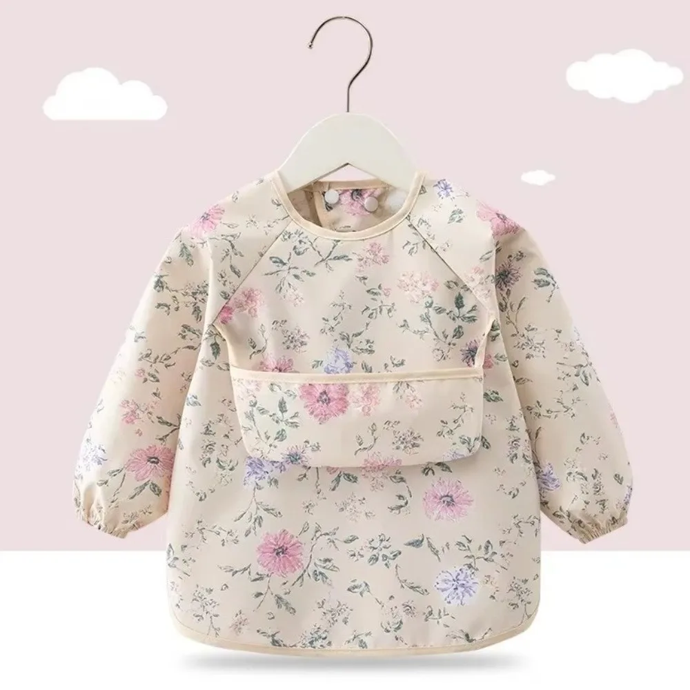 Waterproof Toddler Long Sleeve Apron Soft Adjustable Child Feeding Bib Easy Clean Polyester Baby Rice Pocket Smock Meal Eating