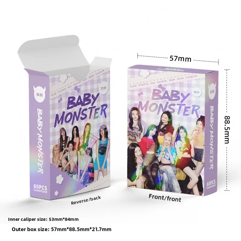 60 doppelseitige Laserkarten BABYMONSTER Lernkarten Grußkarten und LOMO Star Support Fotokarten auf Lager