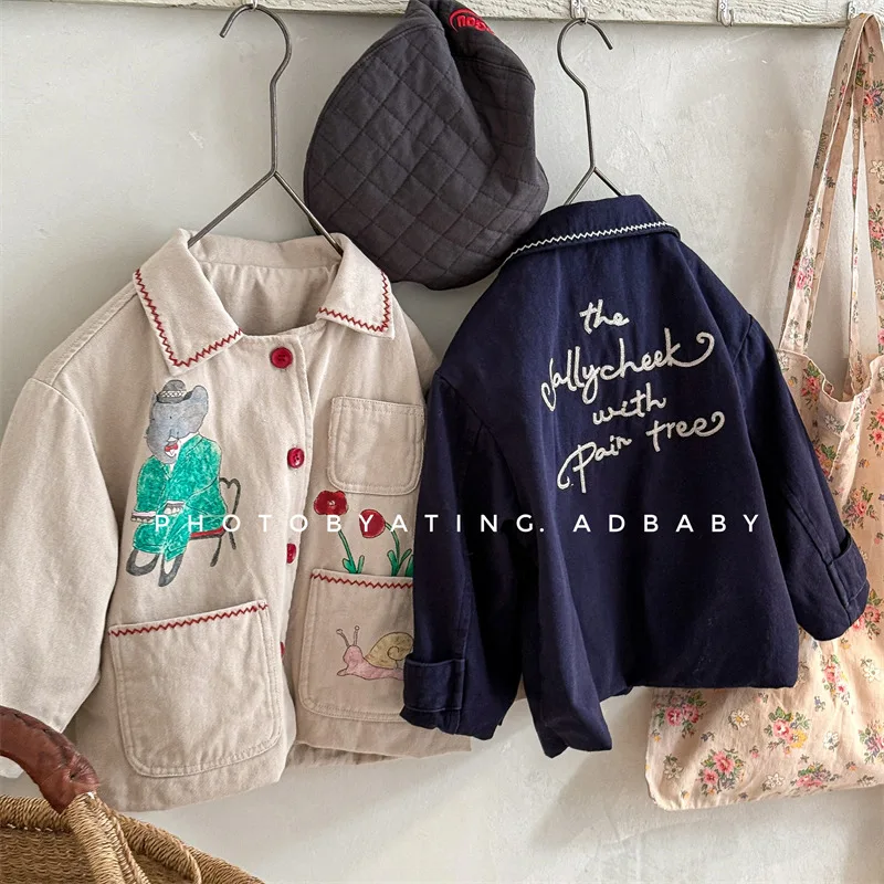 

Хлопковое пальто, милое повседневное простое и универсальное осеннее пальто 2024, новое модное корейское хлопковое пальто, детская одежда