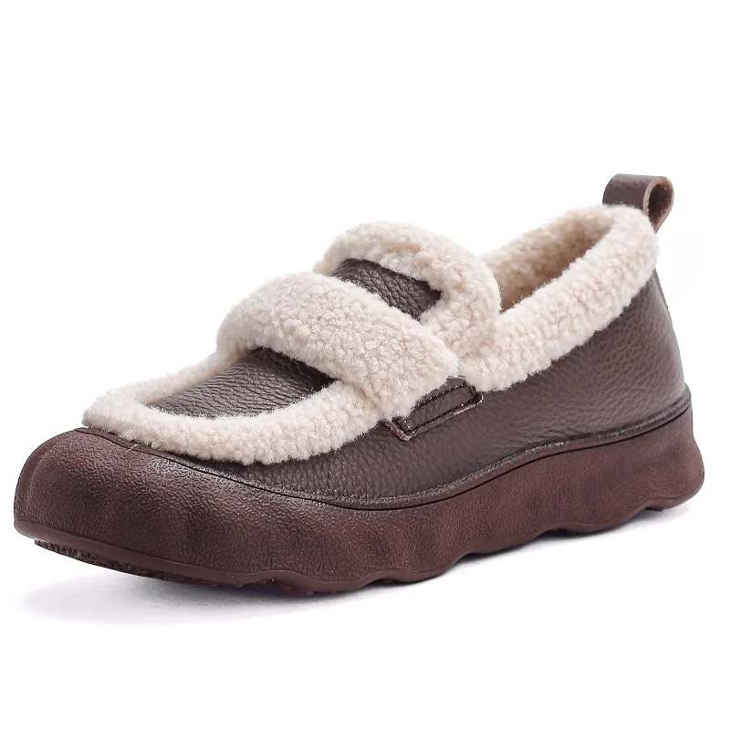 

New Women's Furry Thick Bottom Slip-On Shoes Soft Inner Wool Lining Retro Style Fashionable Comfortable Low Heel All Season Wear