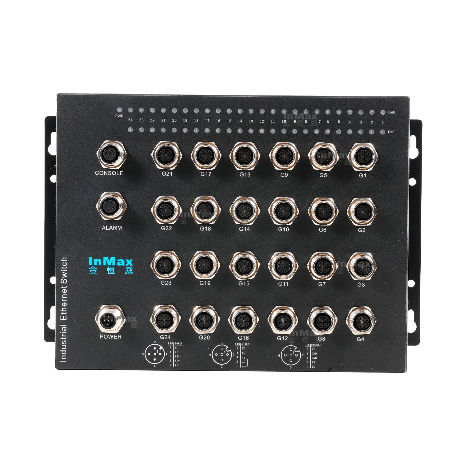 InMax Manufacturer M12 Industrial Switch 24 Port 10/100/1000Mbps Management Gigabit M12 Cable and M12 Railway Ethernet Switch