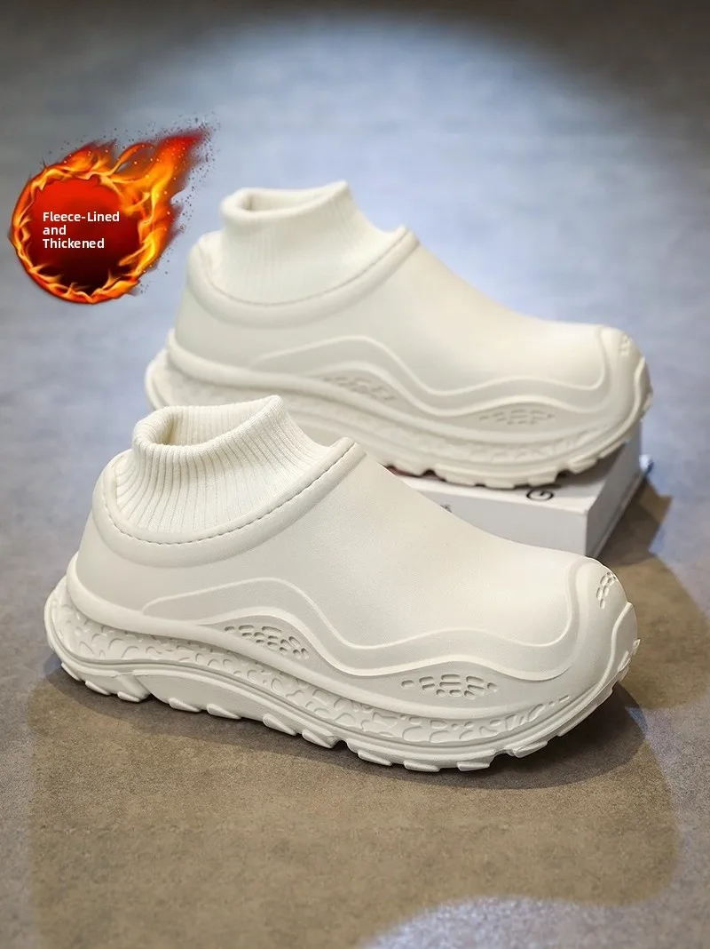 Men's Winter Thickened Fleece Slippers Anti-Cold Tire Sole Large Size Fluffy Slippers Full Cover Comfortable Cotton Shoes
