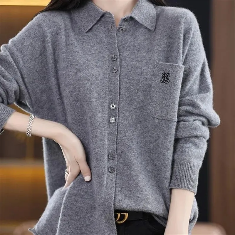 2025 New Spring Autumn Shirt Female Fashion Soft De Rong Shirt Blouse Casual Women Shirt Tops Winter Warm Bottoming Shirt Pocket