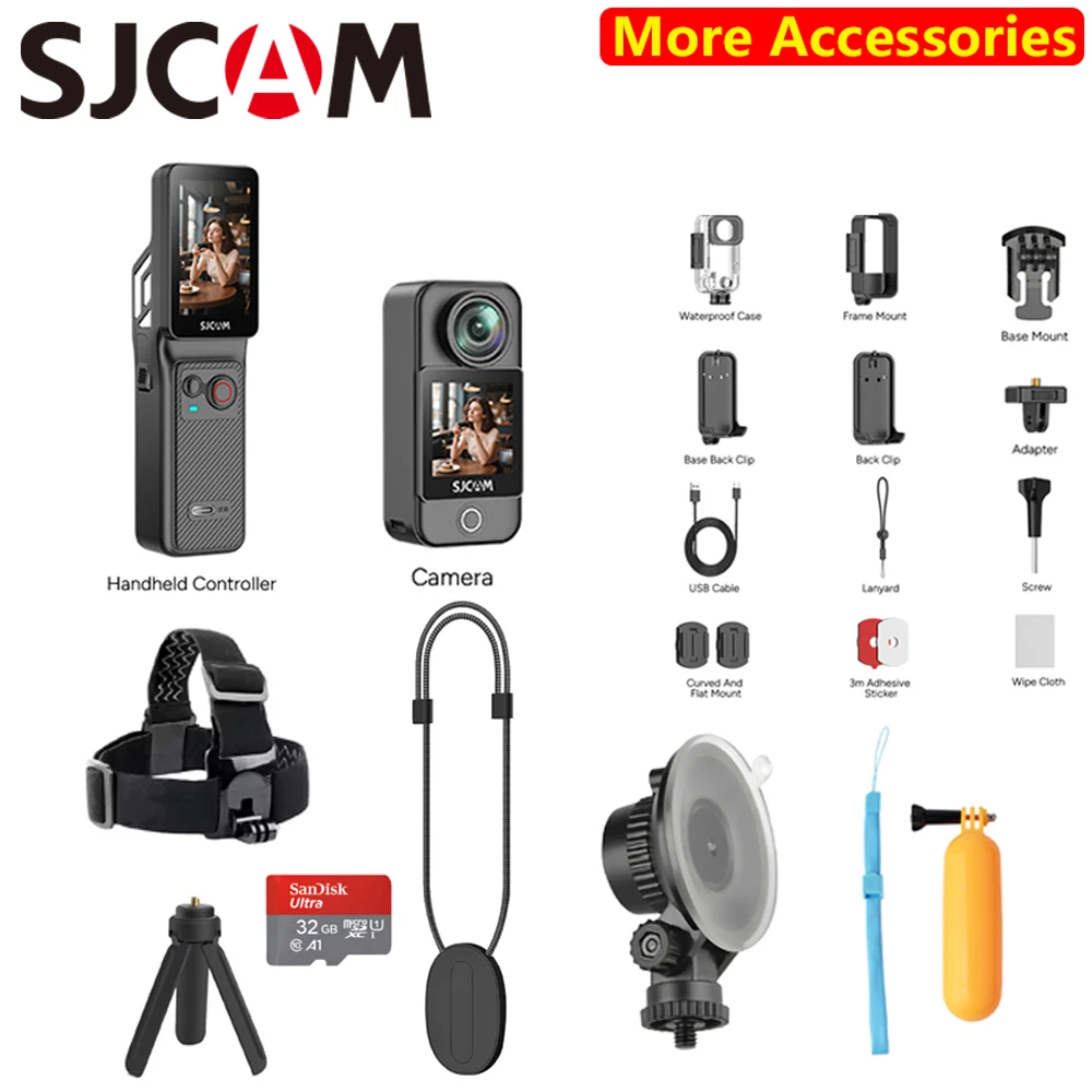

SJCAM C400 Action Camera Combo Best Sport DV Video 4K 7H Battery Life Dual Touch Screen Vlog Camera with Accessory Kits Gifts