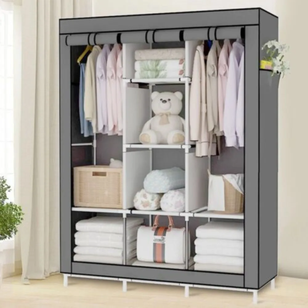 Practical Fabric Canvas Wardrobe Hanging Rail Sheing Clothes Storage Cupboard