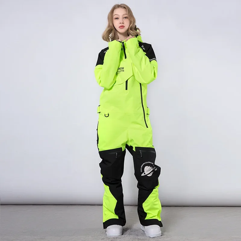 Winter Warm One Piece Women Snowsuit Windproof Waterproof Female Ski Jumpsuit Mountain Clothes New Outdoor Snowboard Men Overall