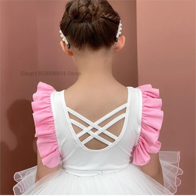 Child Patchwork ballet Dress white Sleeveless ballet training skirts girls ballet Leotards bodysuit stage performance Costumes