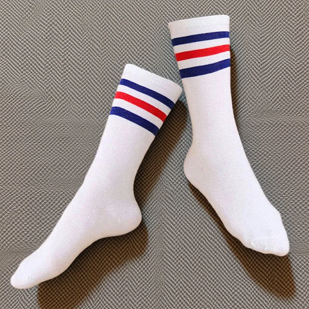 

Pair of Knee High Long Socks Size S White Cotton Breathable Sweat Absorption Elastic Stockings for Sports Activities