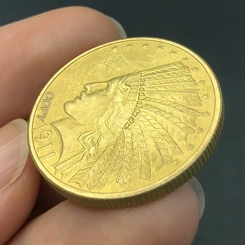 1911 American Indian Portrait Gold Copy Collection Commemorative Coin, 27mm Decorative Medal, Tourist Souvenir, Holiday Gift