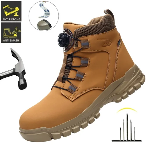 Imagen 1 del producto Nuevos zapatos de seguridad con botón giratorio para hombre, zapatillas con punta de acero, zapatos de trabajo antideslizantes, botas protectoras de seguridad para el trabajo a prueba de perforaciones