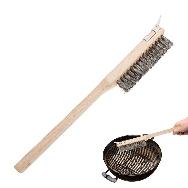 

Professional Pizza Oven Copper Brush Wood Handle Household Grill Brass Cleaning Brush Bristle Brass Grill Cleaning Oven Cleaner