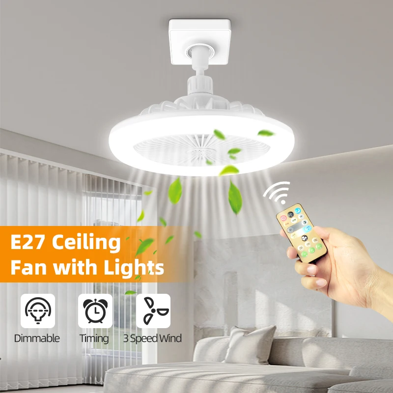 

Smart Ceiling Fan Lamp E27 Silent Ceiling Fan Light With Remote Control 86-265V Fan All-in-one Lamp Bedroom Living Room Lighting