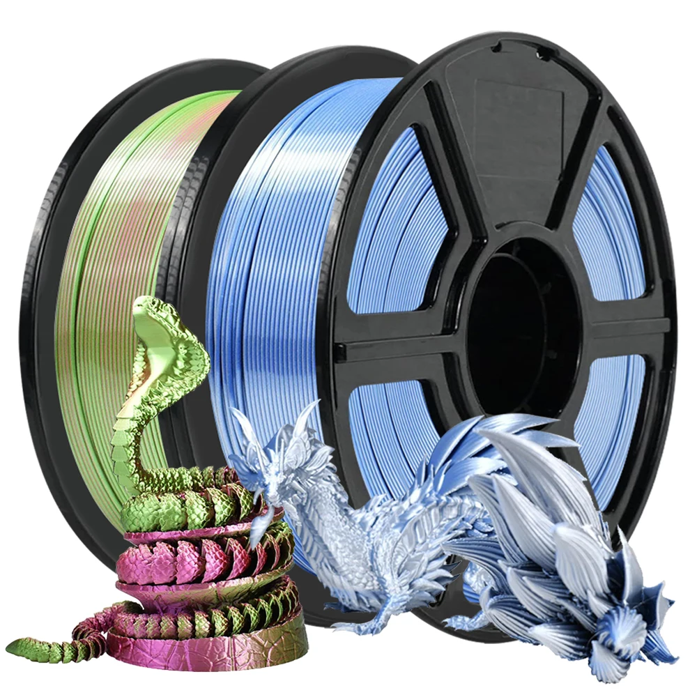 

250g Silk Dual-Color 3D Printer Filament Silk RedGreen & Silk Silver Blue 1.75mm PLA Filament Works with Most FDM 3D Printers