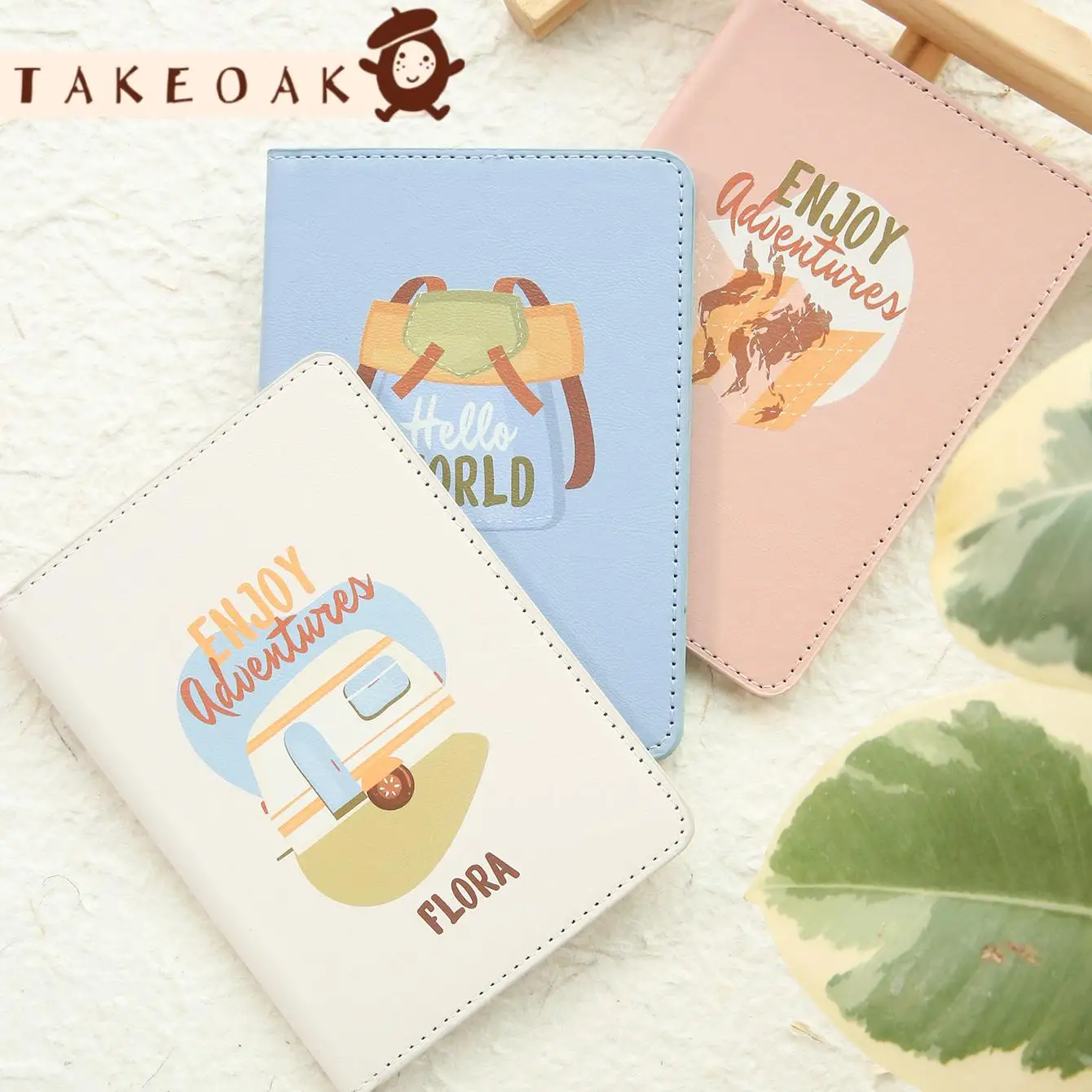 Couverture de passeport personnalisée en cuir PU, porte-passeport de voyage, imprimé mignon d'aventure, cadeau personnalisé pour les voyageurs
