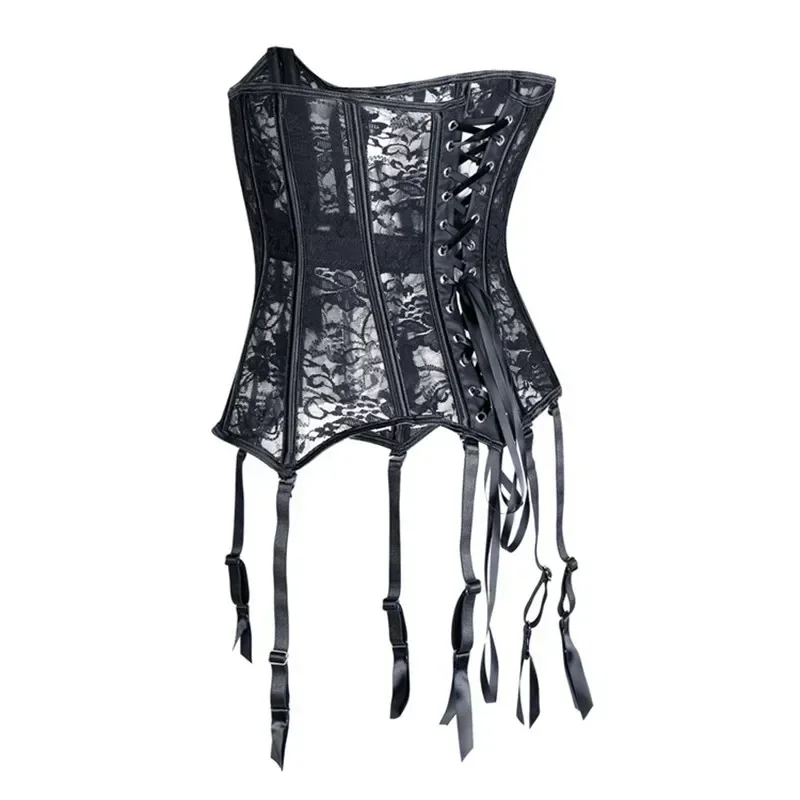 Women Black Bustiers &Corsets Cincher Sexy With Garter Belt Lace Mesh Breathable Underbust Corset Waist Trainer Slim Bustiers