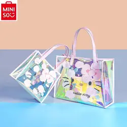 MINISO 2024 Fashion New Colorful Laser Transparent Hello Kitty Women's Outdoor Large Capacity Waterproof Handheld Beach Bag