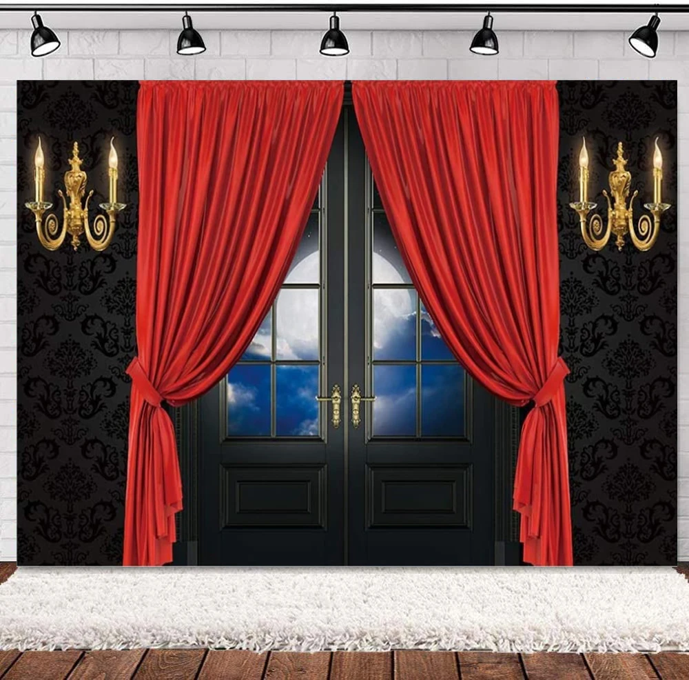 Halloween Vampire Backdrop Scary Gothic Mansion Door Gloomy Background Witch Spooky Night Moon Party Banner Decoration Supplies