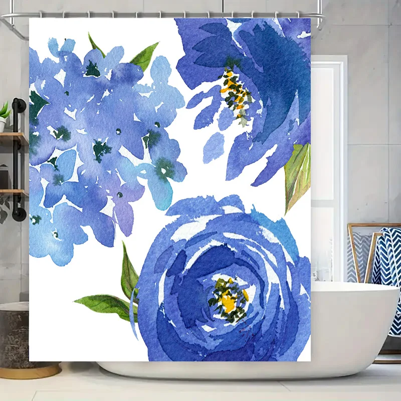 

Занавеска для душа с акварельными синими цветами, домашний декор для ванной комнаты, удлиненный размер, доступный в нескольких цветах