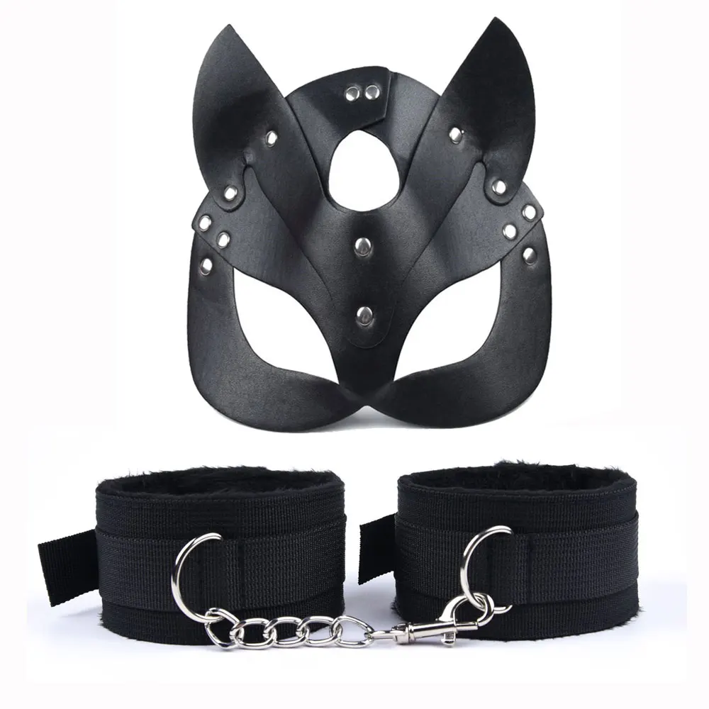 Mask With Plush Nylon Plush Sex Handcuffs Bondage Slave Exotic Accessories Toys For Couples Adults Games