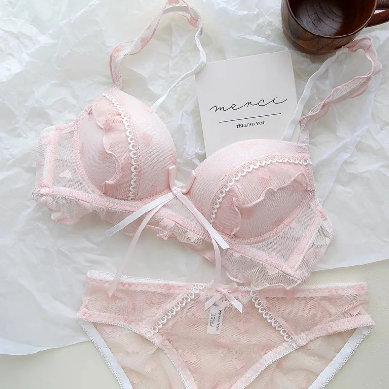 

Sexy Lace Lingerie Set Women's Thin Section Without Steel Ring Top Support Anti-Sagging Bra Sweet Lace Lace Girl Bra Set