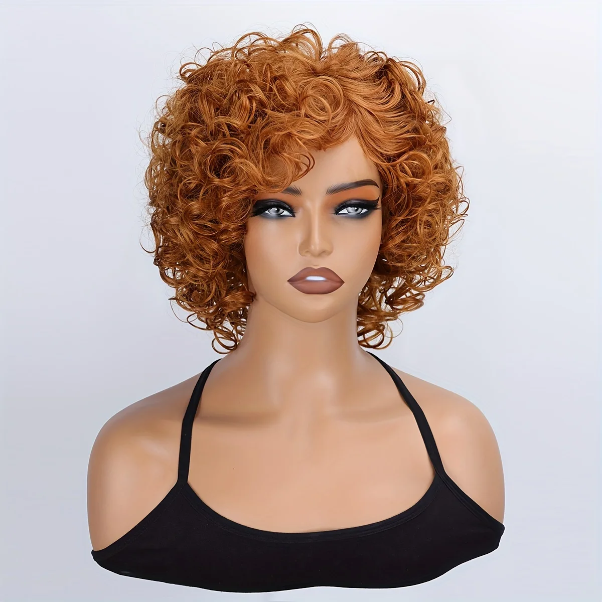 8-Inch short curly hair women's chemical fiber wig with bangs is used for daily gatherings, including all kinds of occasions.
