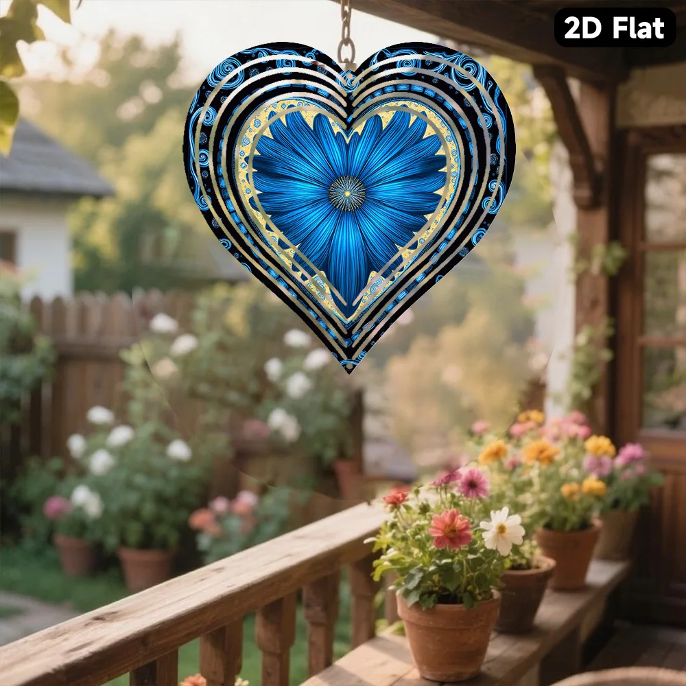 2D Flat -Two-Dimensional Flat Metal Wind Chime,a Single Piece of Hanging Decoration, Featuring a Vibrant Symmetrical Blue Flower