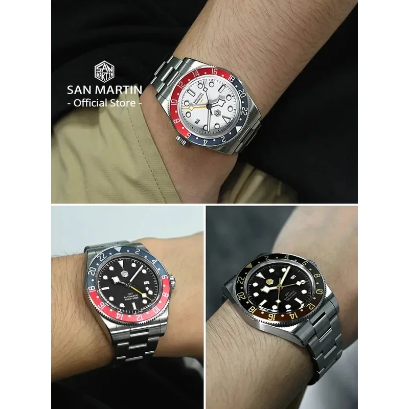 San Martin New Upgraded 39mm HZ6460 GMT Men Luxury Watch Classic Business Automatic Mechanical Sapphire 100M Waterproof SN0109