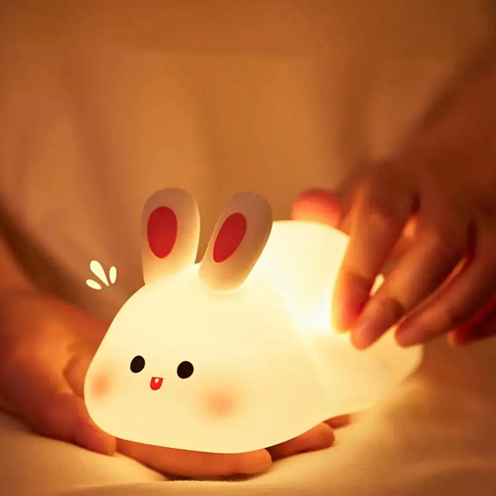 Led Cute Rabbit Night Light Silicone Usb Rechargeable Bedside Night Lamp Sensor For Kid Girl\'s Bedroom Decoration Bedside Decor