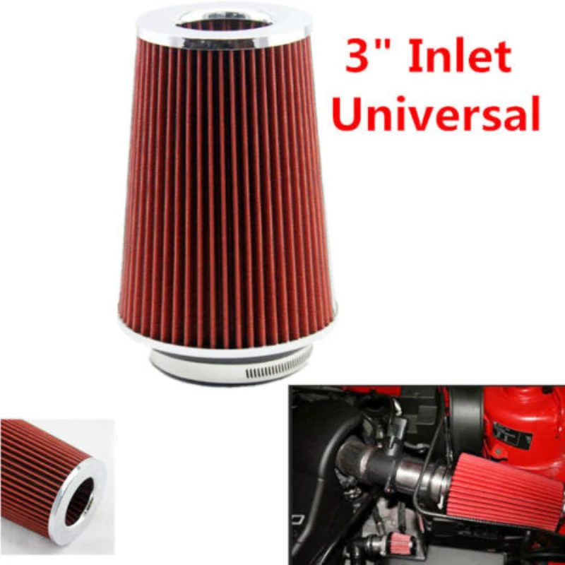 Universal 3 Inch 76 mm Cold Air Intake Sports Air Filter High Performance Clamp-On Washable Car Professional Spare Parts