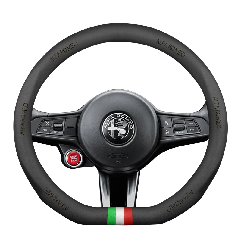 38cm BLACK Genuine Leather Car steering wheel cover Sport Racing for alfa romeo 159 147 156 giulietta 166 mito stelvio Giulia