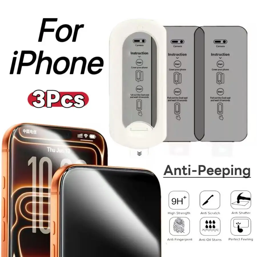 

Набор из 3-х защитных пленок от подглядывания для iPhone серий 17 Air, 16, 15, 14, 13, 12, 11, XS, XS Max