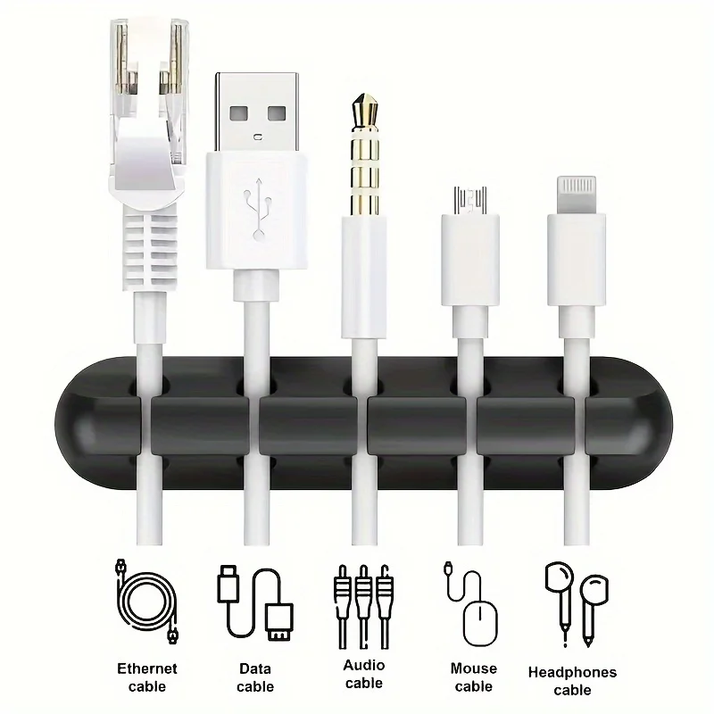 [Cable Organizers Storage] Strong Self-Adhesive Silicone Cable Organizers With 5 Slots For Managing Cables, Cable Holders
