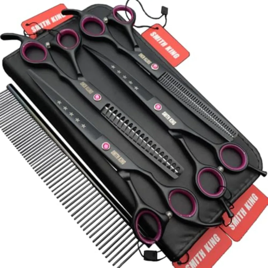 

Набор профессиональных ножниц для груминга собак 7.0 дюймов: прямые, филировочные, изогнутые и для прореживания шерсти, 4/3 шт. в 1 наборе с расческой.