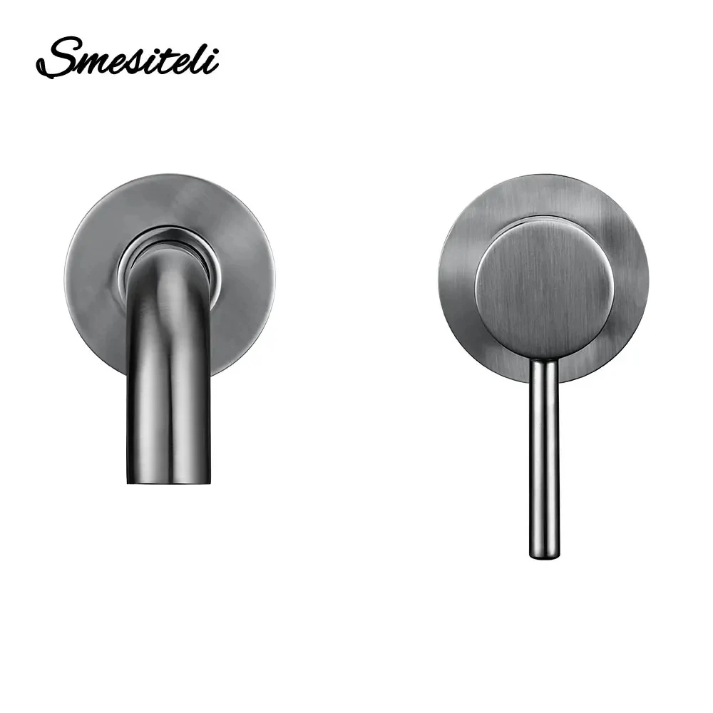 

Smesiteli Promotions Wall Mounted Brushed Nickel 360 Degree Rotation Spout One Handle Bathroom Diverter Sink Faucet Mixer Taps