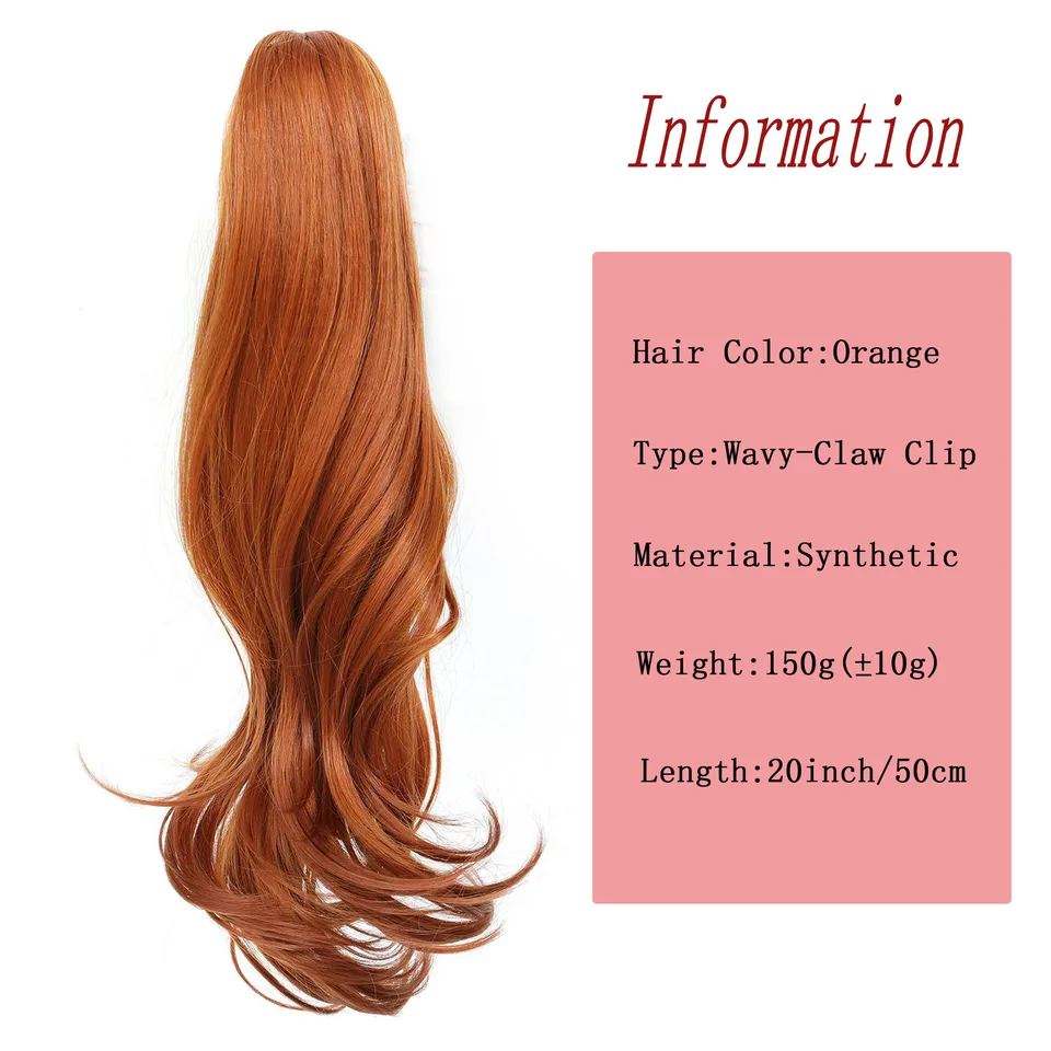 Extensión de coleta con pinza de garra, rizada y ondulada, de 20 pulgadas, color naranja, sintética, para mujer 4